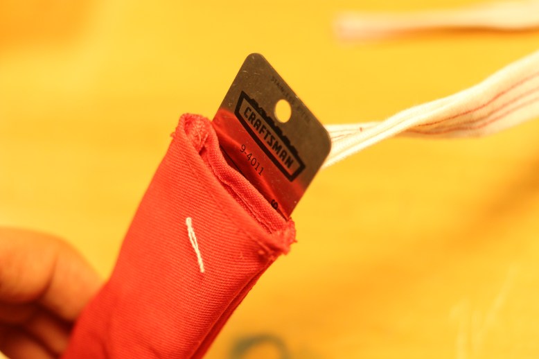 Final model, showing pockets for scissors and ruler